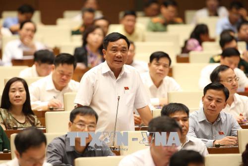 Đại biểu Mai Sỹ Diến (Thanh Hóa) đặt câu hỏi về việc thực hiện quyết định 452 của Thủ tướng Chính phủ về xử lý tro xỉ các nhà máy nhiệt điện để làm vật liệu xây dựng, giải thích hướng dẫn cho DN được biết.