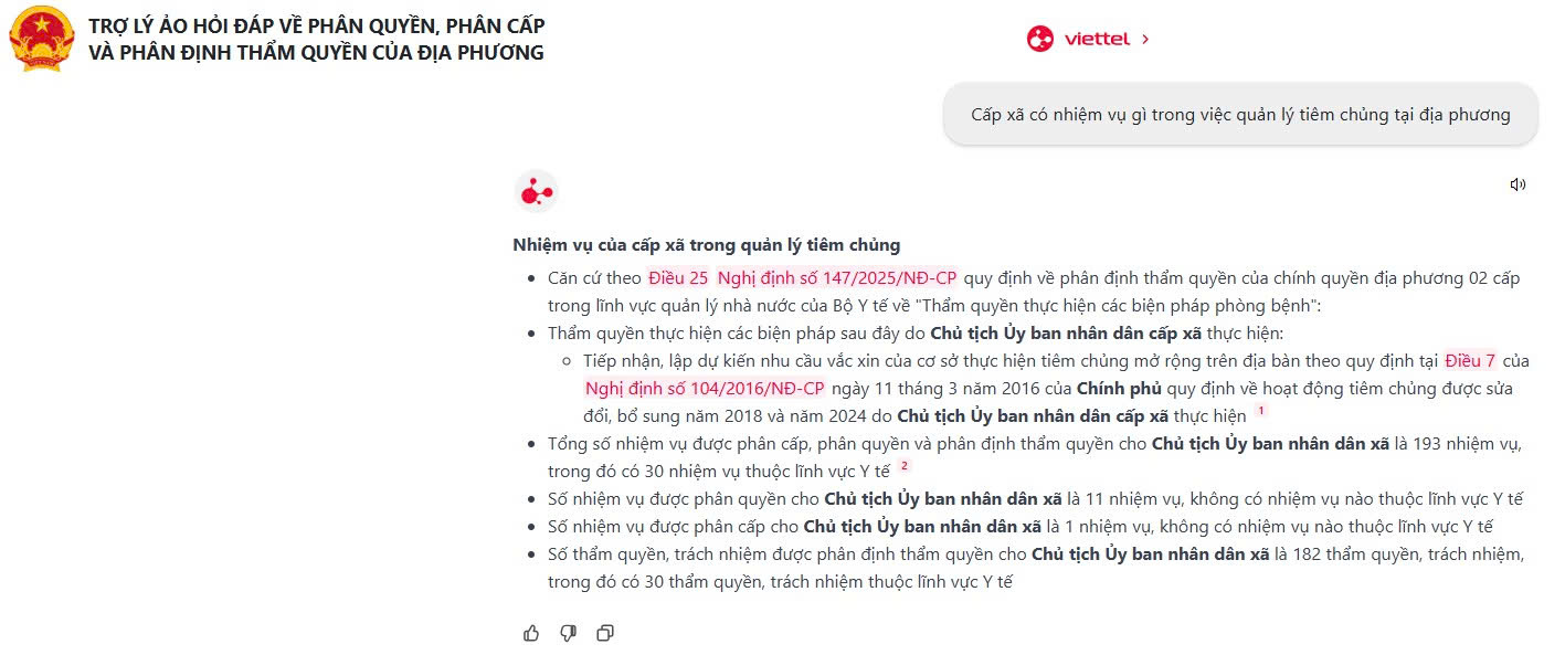 Trợ lý ảo Cán bộ công chức: Hỗ trợ tra cứu thẩm quyền chính quyền 2 cấp 