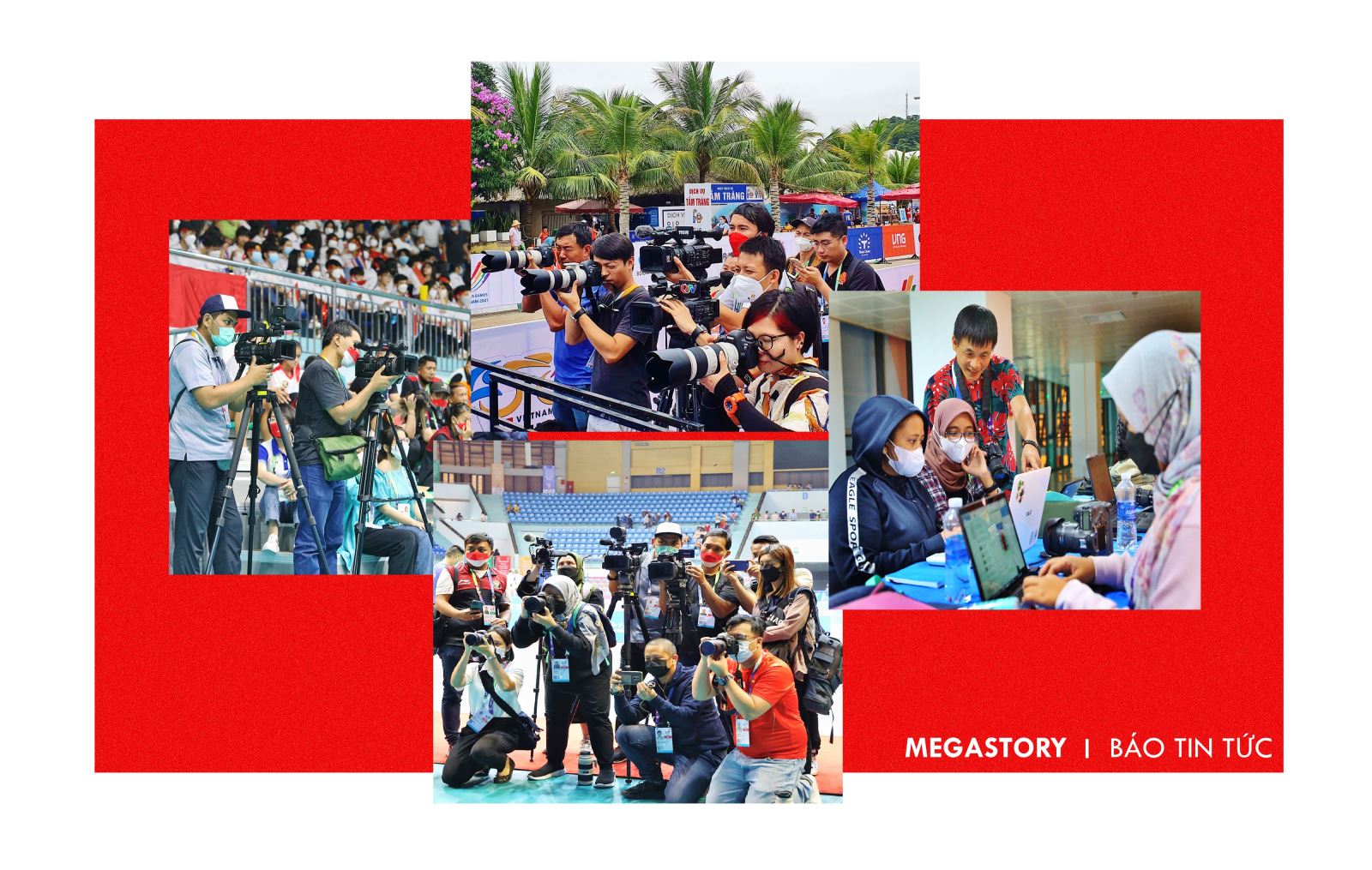 Các phóng viên nước ngoài và Việt Nam tác nghiệp tại SEA Games 31.