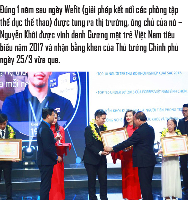 Nguyễn Khôi nhận bằng khen của Thủ tướng tại Lễ tuyên dương 10 gương thanh niên tiêu biểu năm 2017.