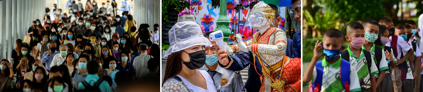Người dân Thái Lan đeo khẩu trang phòng lây nhiễm COVID-19 tại nhà ga, khu vui chơi, trường học...