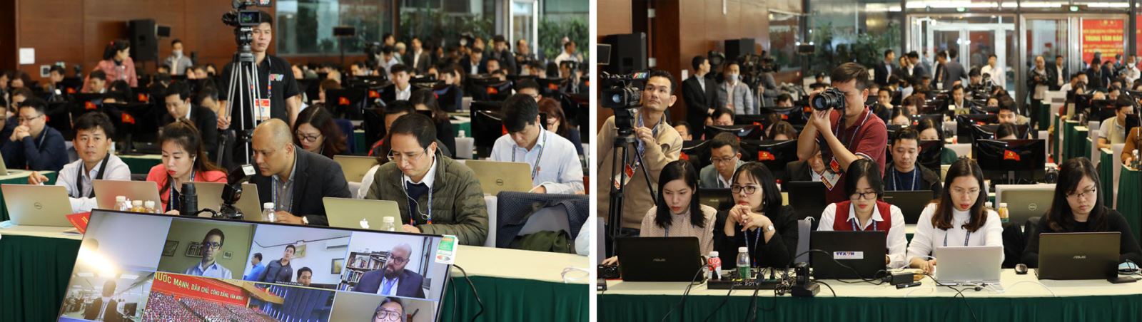 Phóng viên trong nước và quốc tế tác nghiệp tại Đại hội.