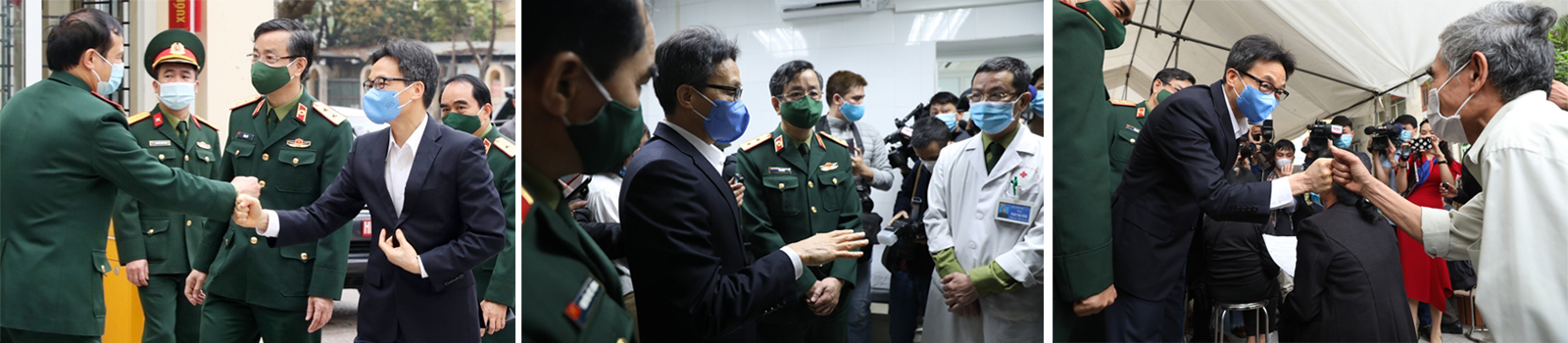 Phó Thủ tướng Vũ Đức Đam đến thăm, động viên tình nguyện viên và cán bộ Học viện Quân y trong đợt tiêm thử nghiệm đợt 2.