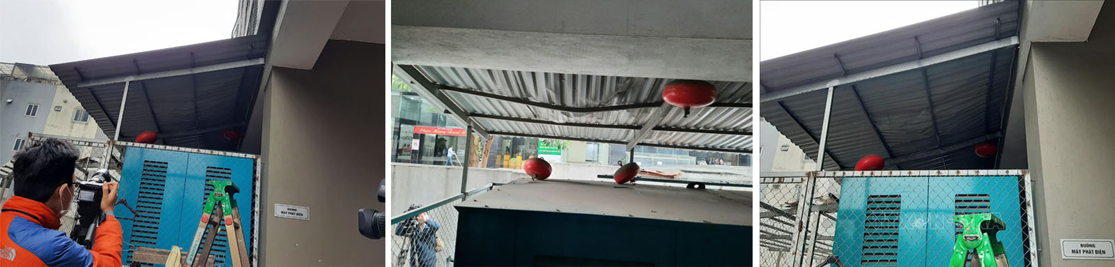 Mái tôn nơi xảy ra vụ bé gái hơn 2 tuổi rơi từ tầng 12A tòa nhà 60B Nguyễn Huy Tưởng.