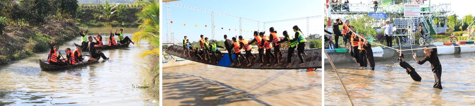 Du khách tham gia các trò chơi tại Khu du lịch sinh thái nông nghiệp Tiên Định, xã Phú Thuận A, huyện Hồng Ngự, Đồng Tháp.