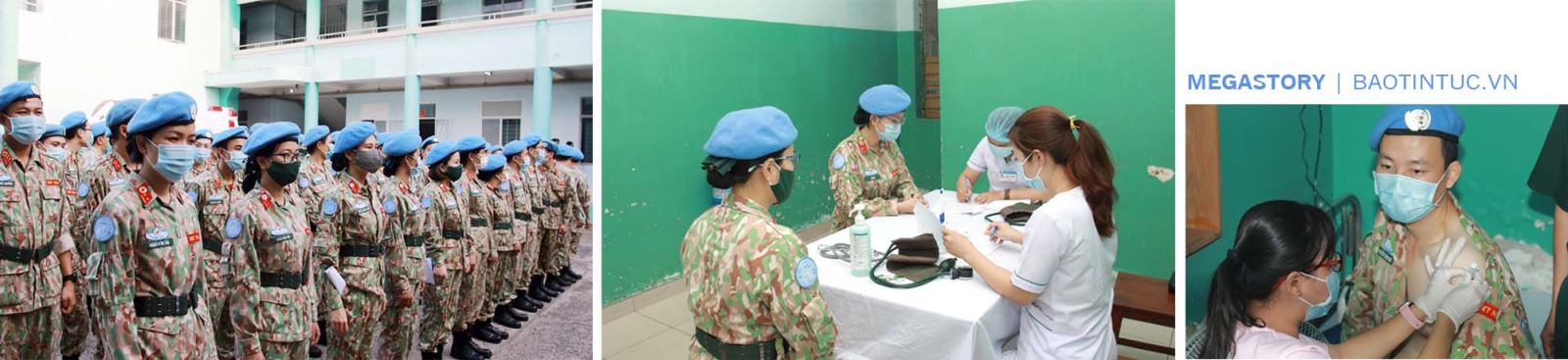 Tiêm vaccine phòng COVID-19 cho các chiến sĩ Bệnh viện dã chiến cấp 2 số 3 trước khi làm nhiệm vụ tại Nam Sudan.