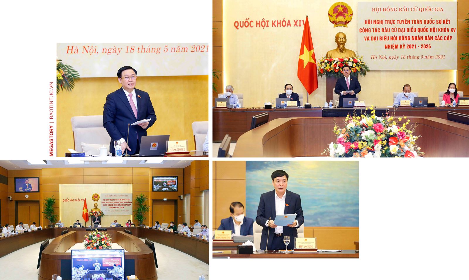 Hội nghị trực tuyến toàn quốc sơ kết công tác bầu cử đại biểu Quốc hội khóa XV và đại biểu Hội đồng nhân dân các cấp nhiệm kỳ 2021-2026, sáng 18/5.