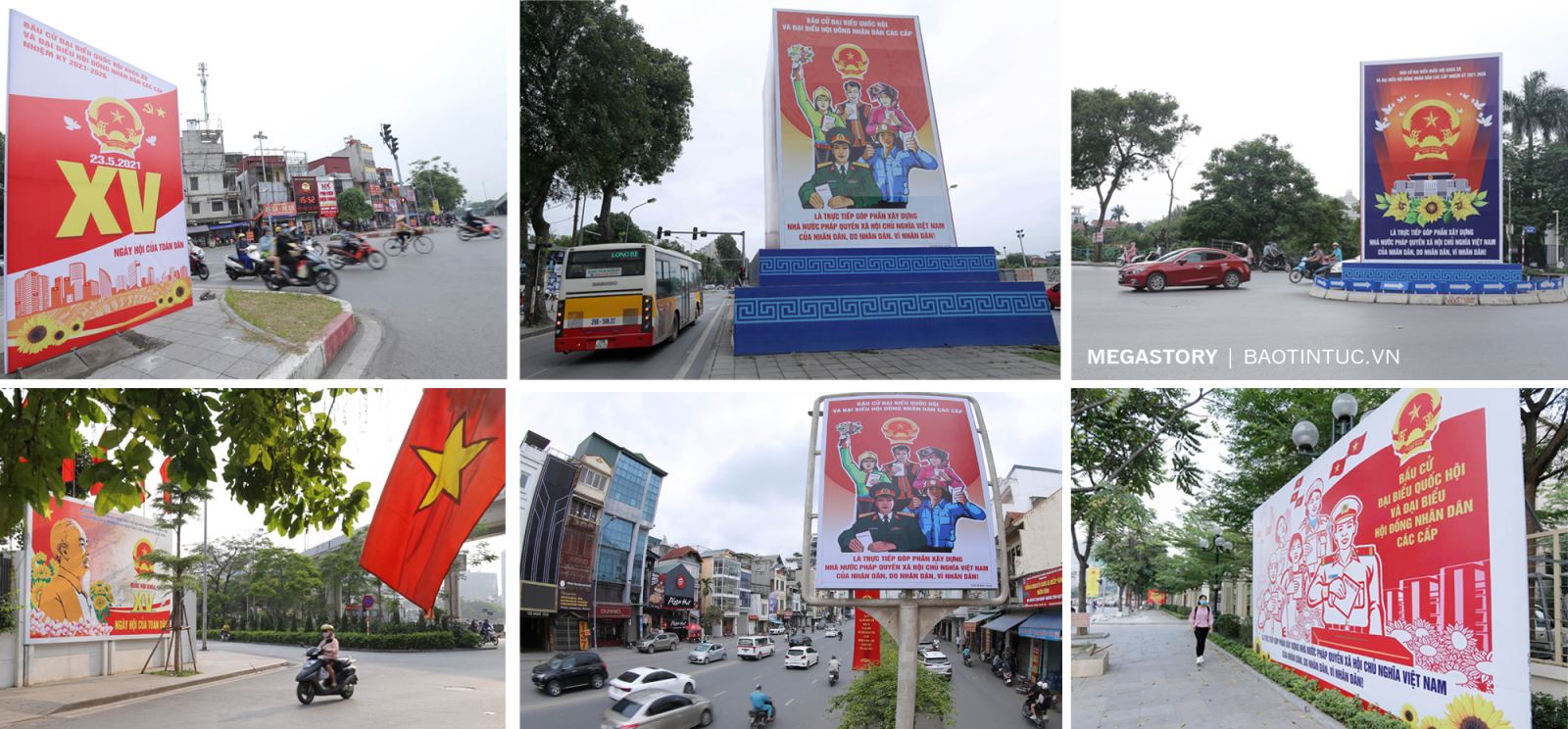Nhiều tuyến phố Hà Nội được trang trí các cụm pano, cờ, băng rôn, khẩu hiệu tuyên truyền, cổ động để cuộc bầu cử đạt kết quả cao nhất, thật sự trở thành ngày hội của toàn dân.