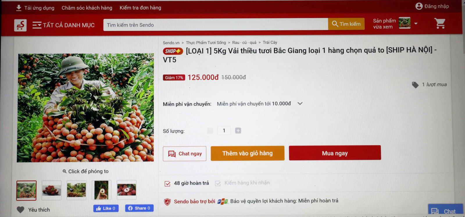 Vải thiều Bắc Giang được đưa lên bán online.