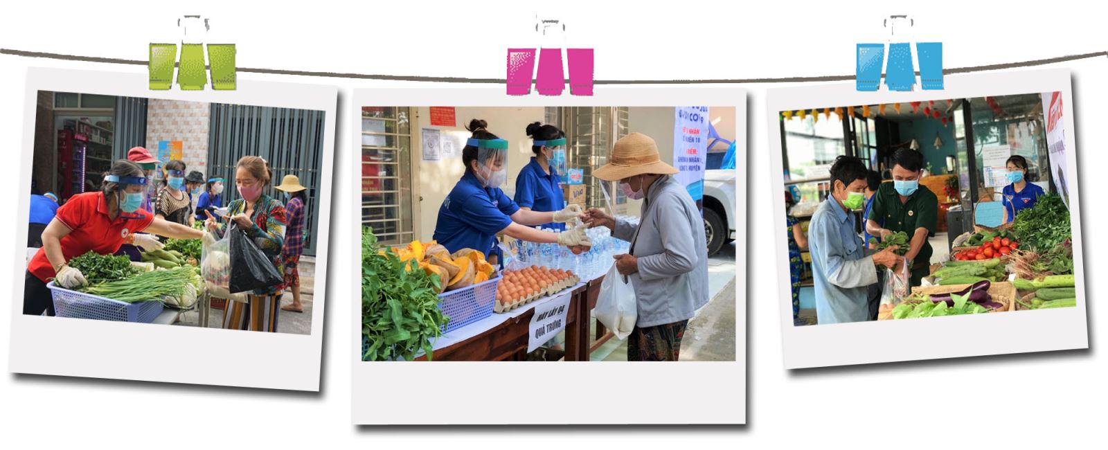 Đoàn viên thanh niên hỗ trợ người dân mua sắm thực phẩm tại “ Gian hàng 0 đồng”, siêu thị 2.000 đồng.