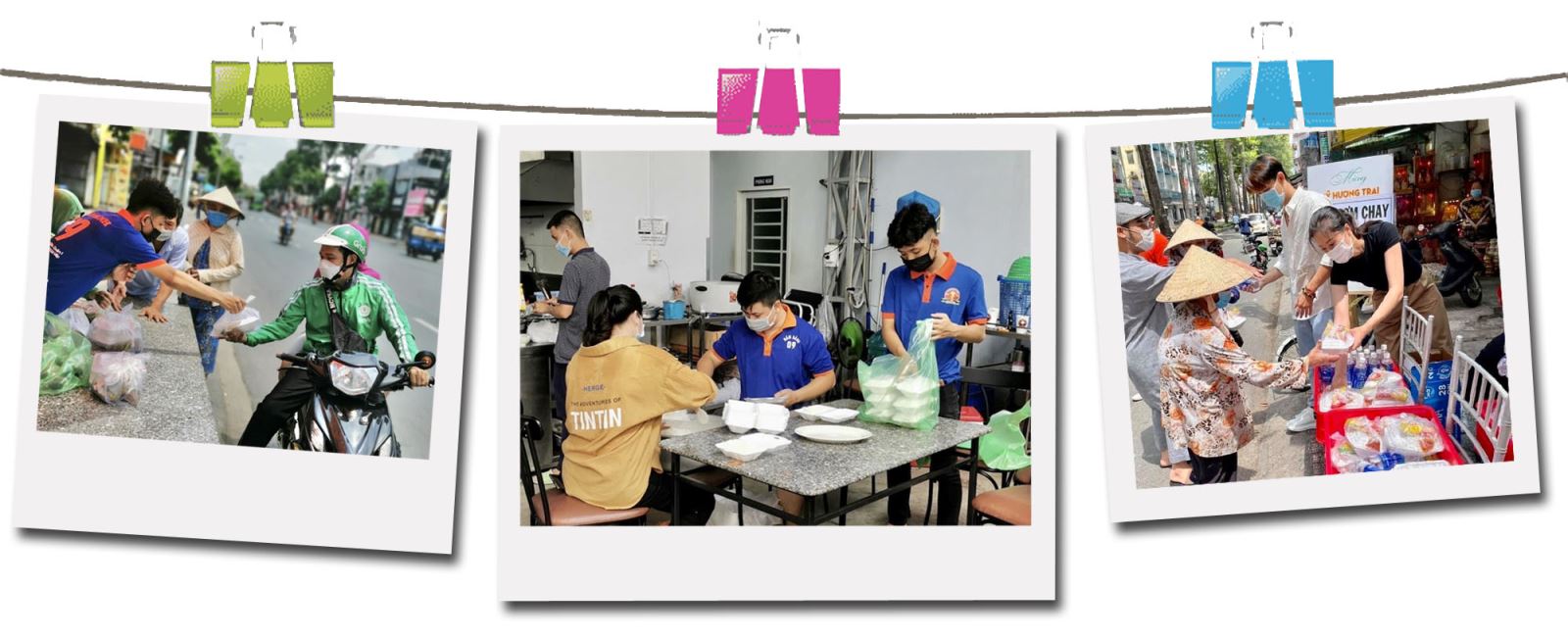 Nhân viên nhà hàng quận Gò Vấp phát cơm miễn phí cho người nghèo.