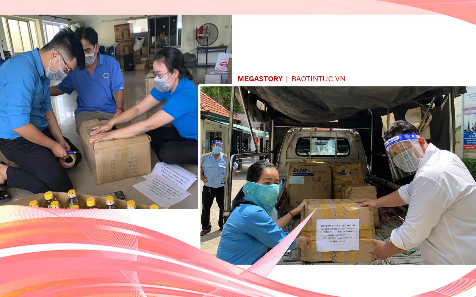 Liên đoàn Lao động quận Gò Vấp chuẩn bị hàng hóa đồ dùng thiết yếu hỗ trợ khẩn cấp cho công nhân tại phường 15, quận Gò Vấp.