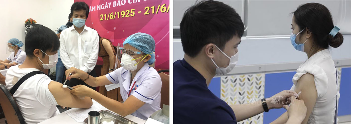 Tiêm vaccine phòng COVID-19 cho các nhà báo, phóng viên tại Hà Nội và TP Hồ Chí Minh.