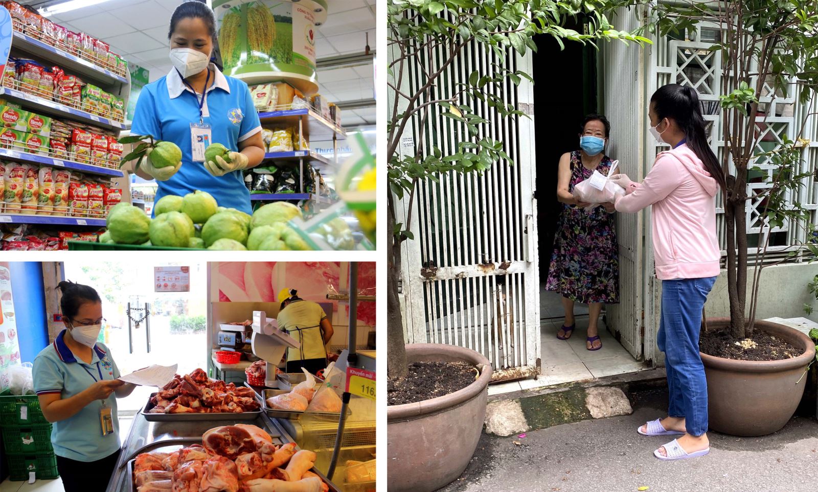Hội viên Hội Liên hiệp phụ nữ Quận 3 đi chợ giúp dân mua hàng hóa, thực phẩm trong những ngày thực hiện giãn cách xã hội.