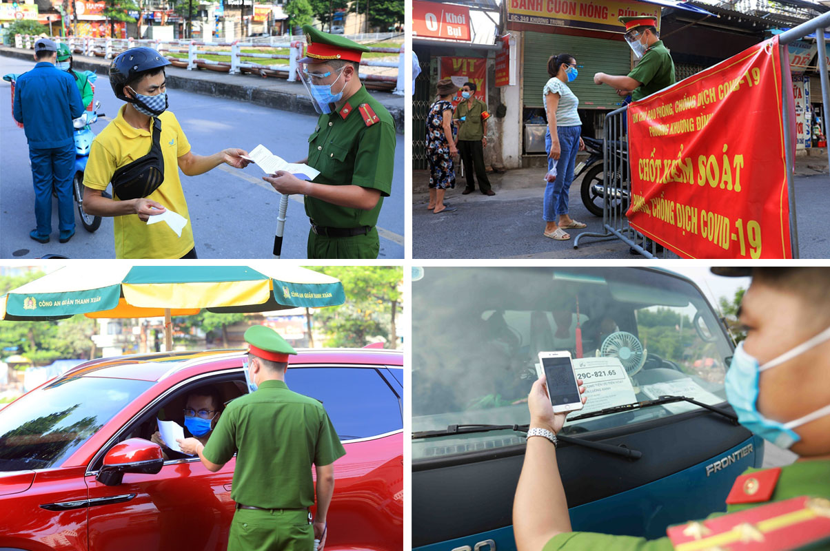 Chốt kiểm soát phòng chống dịch COVID -19 tại phường Khương Đình (quận Thanh Xuân).