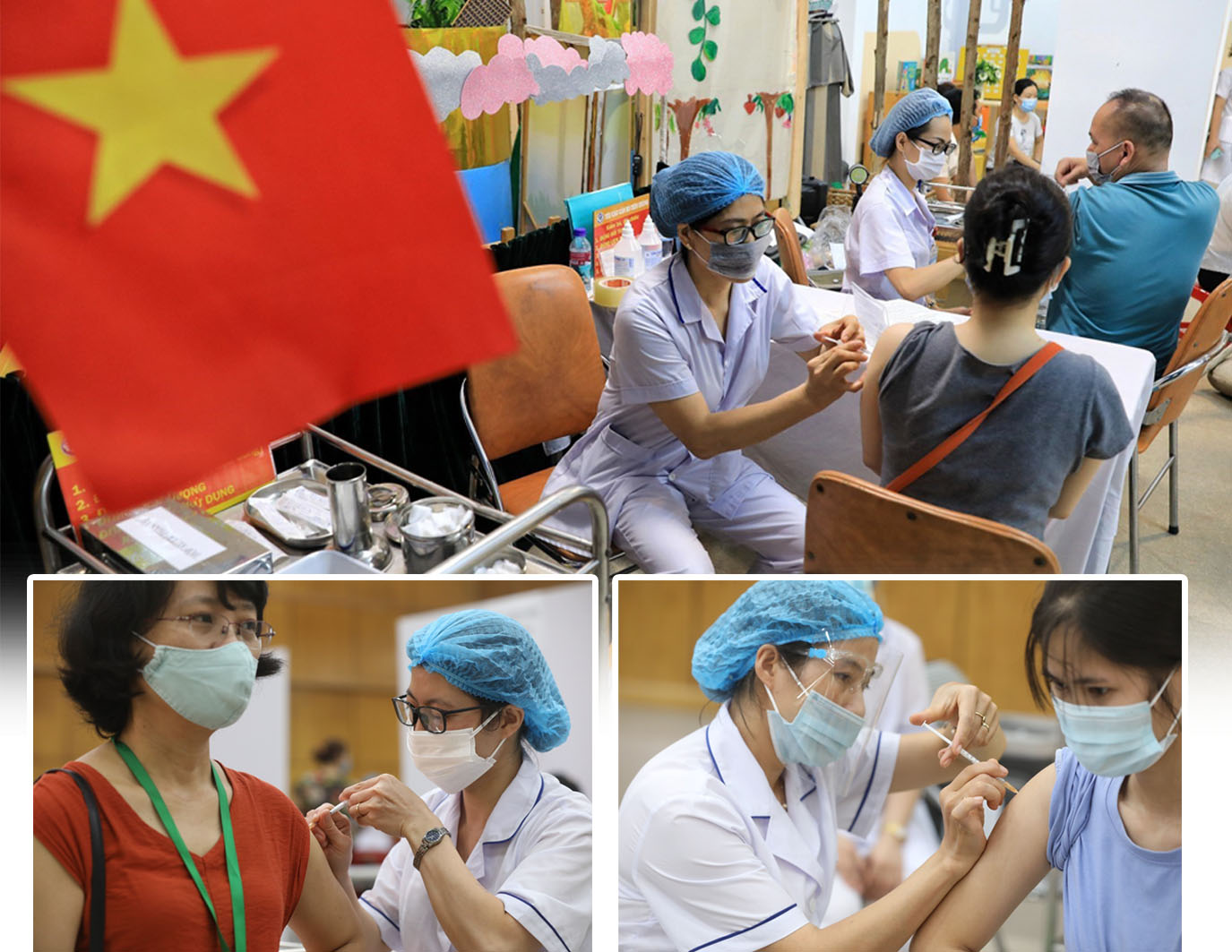 Nhân viên y tế quận Hai Bà Trưng tiêm vaccine phòng COVID-19 cho người dân.