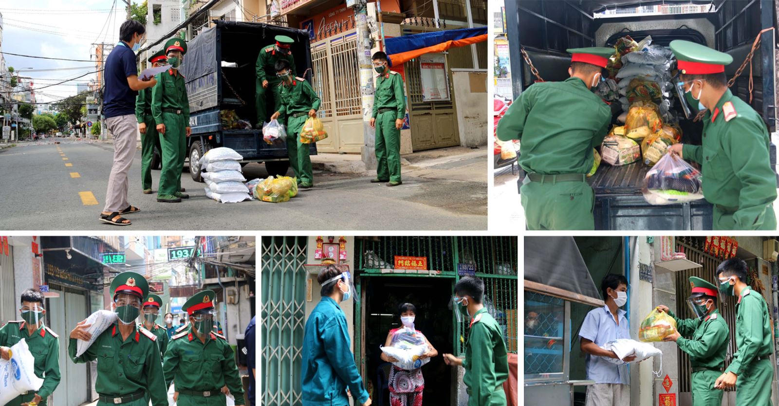 Các chiến sĩ bộ đội tham gia hoạt động hỗ trợ người dân tại tâm dịch TP Hồ Chí Minh.