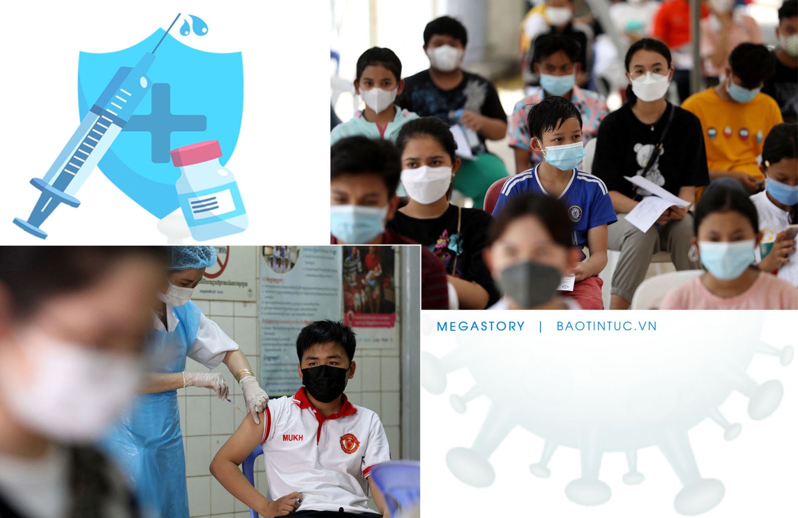 Tiêm vaccine ngừa COVID-19 cho trẻ em tại Phnom Penh, Campuchia, ngày 1/8/2021.