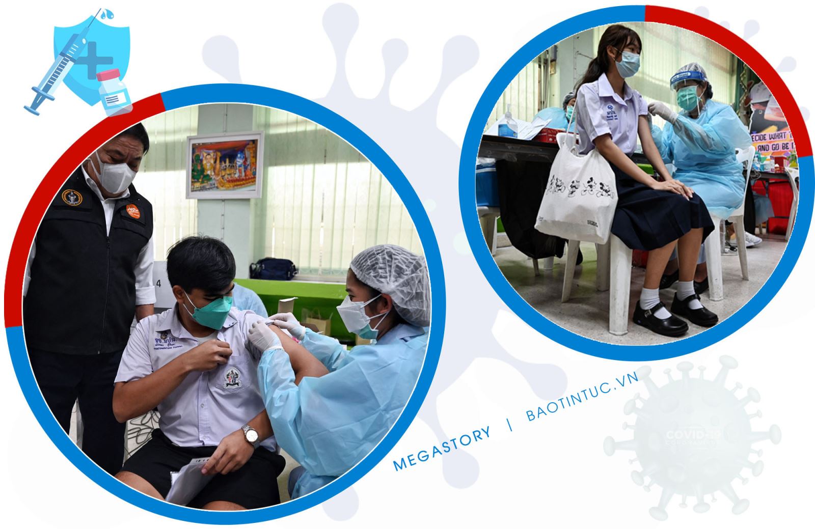 Nhân viên y tế tiêm vaccine ngừa COVID-19 cho học sinh tại trường học ở Bangkok, Thái Lan, ngày 4/10/2021.