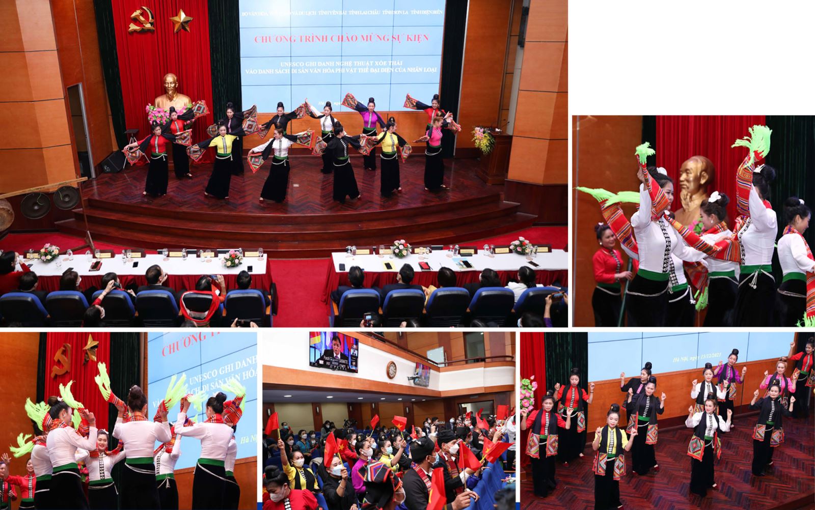 Biểu diễn các điệu Xòe Thái mừng sự kiện UNESCO ghi danh Xòe Thái vào danh sách di sản văn hóa phi vật thể đại diện của nhân loại tại Bộ Văn hóa, Thể thao và Du lịch.