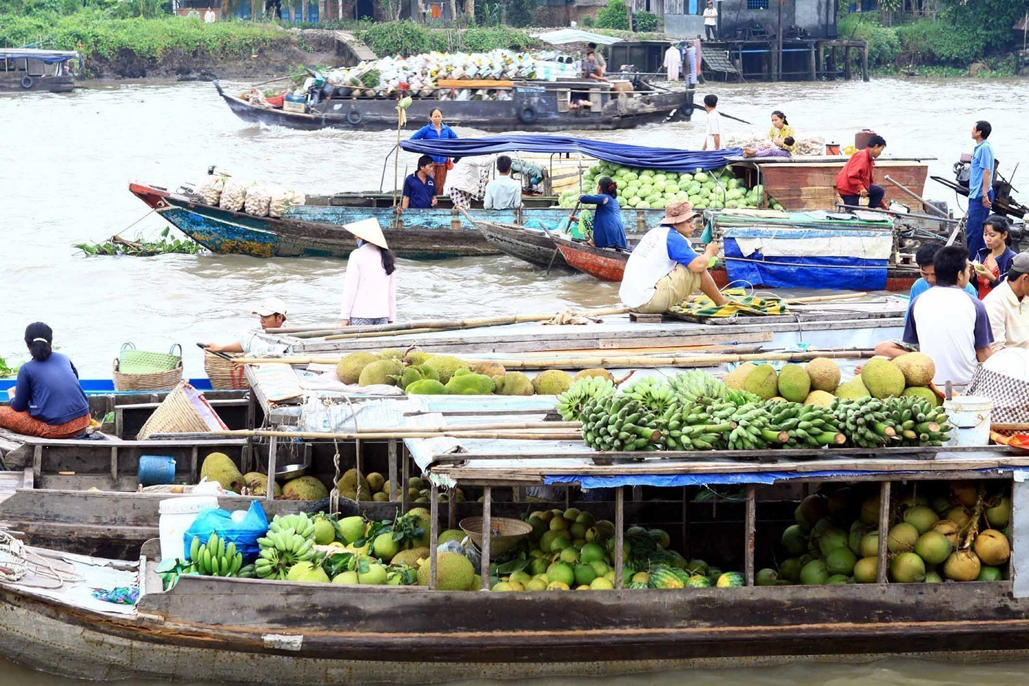 Chợ nổi Ba Ngàn (thị xã Ngã Bảy, tỉnh Hậu Giang) tấp nập ghe xuồng với bạt ngàn đặc sản hoa trái phục vụ thị trường Tết Nguyên đán.