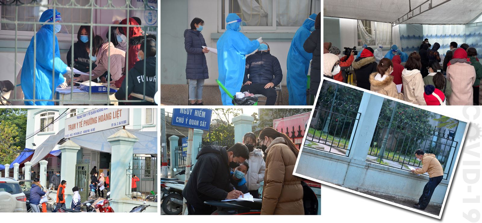 Chiều 23/2, nhiều người dân phường Hoàng Liệt (quận Hoàng Mai, Hà Nội) phải xếp hàng tại Trạm Y tế phường Hoàng Liệt, đợi xét nghiệm COVID-19 để có thể được công nhận là F0.