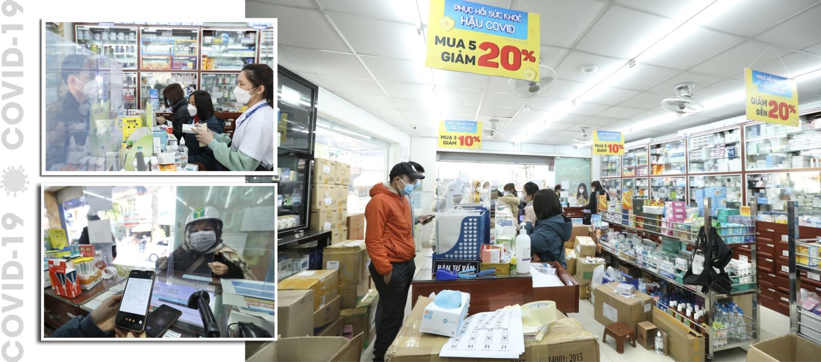 Người dân đến tìm hiểu và mua thuốc Molnupiravir điều trị COVID-19 tại cửa hàng thuốc Long Châu (Hà Nội).