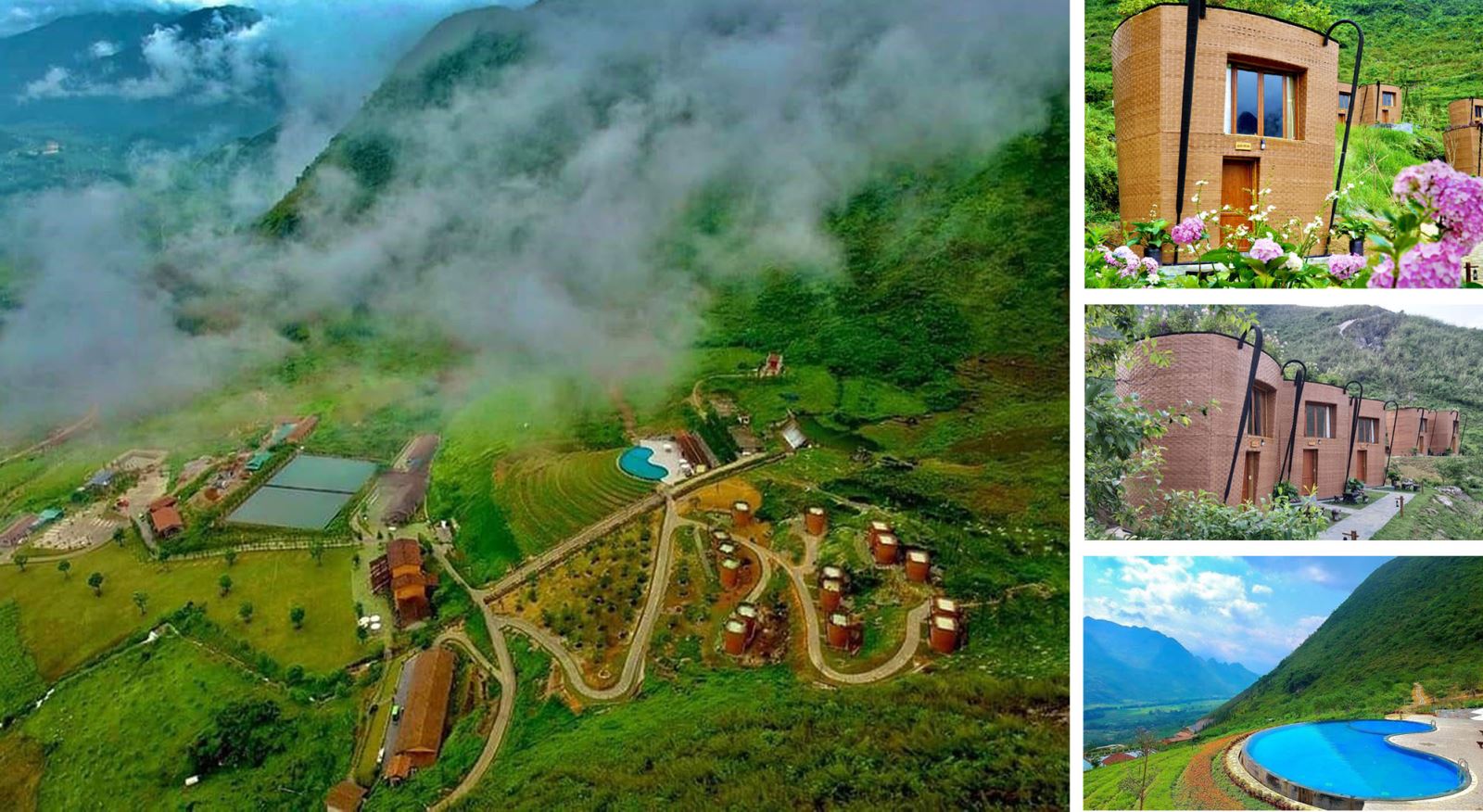 Khu nghỉ dưỡng với các ngôi nhà hình Quẩy Tấu (chiếc địu lưng của người dân tộc Mông) ở khu Tráng Kìm, xã Đồng Hà, huyện Quản Bạ, tỉnh Hà Giang.