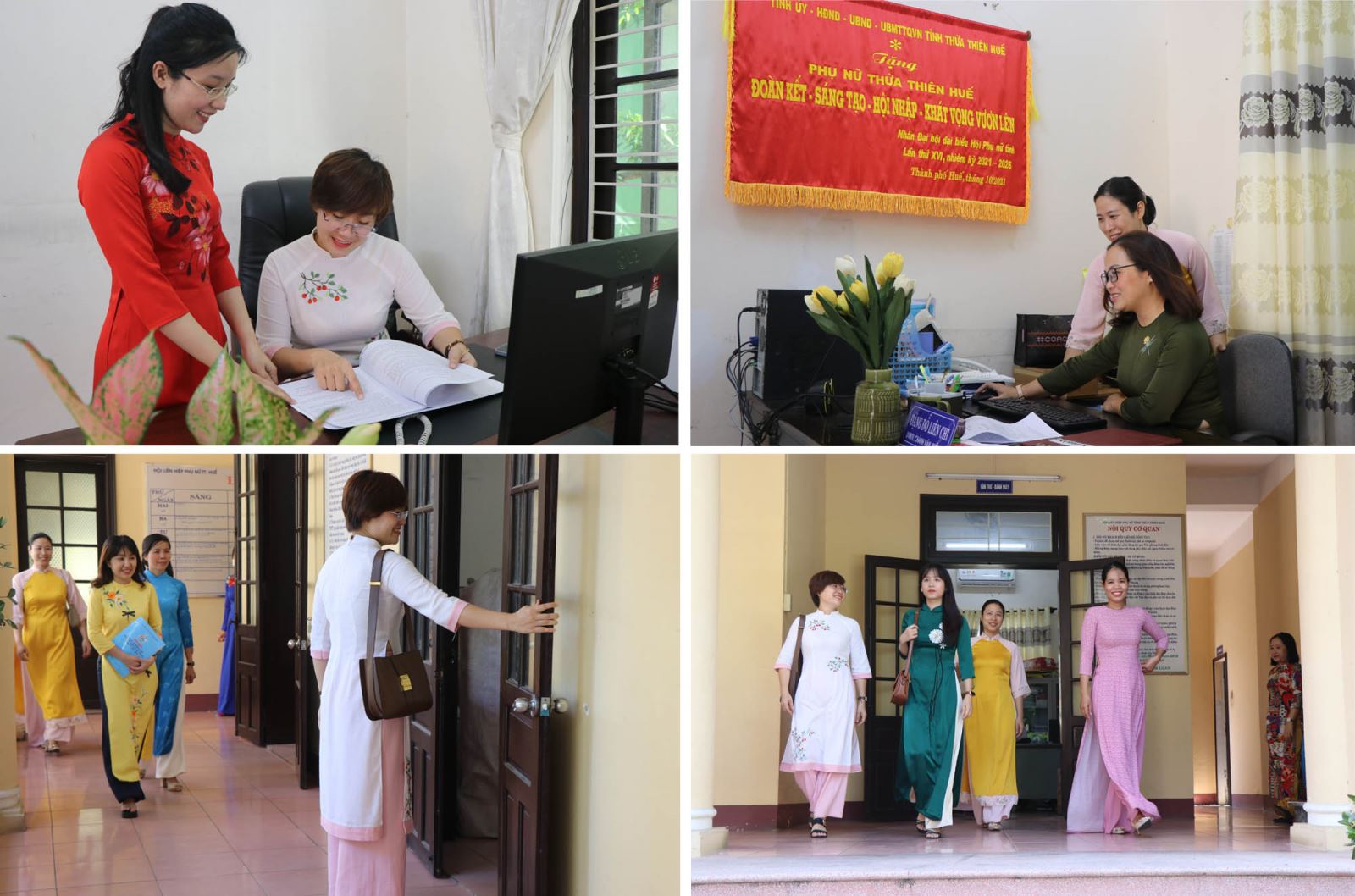 Hình ảnh phụ nữ Huế nơi công sở với chiếc áo dài xuất hiện nhiều trong thời gian gần đây.