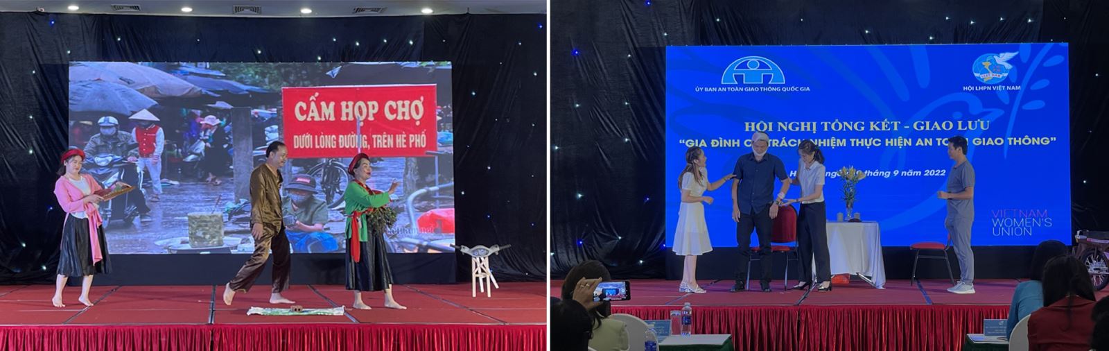 Giao lưu sân khấu hóa tuyên truyền an toàn giao thông của các Hội liên hiệp phụ nữ.