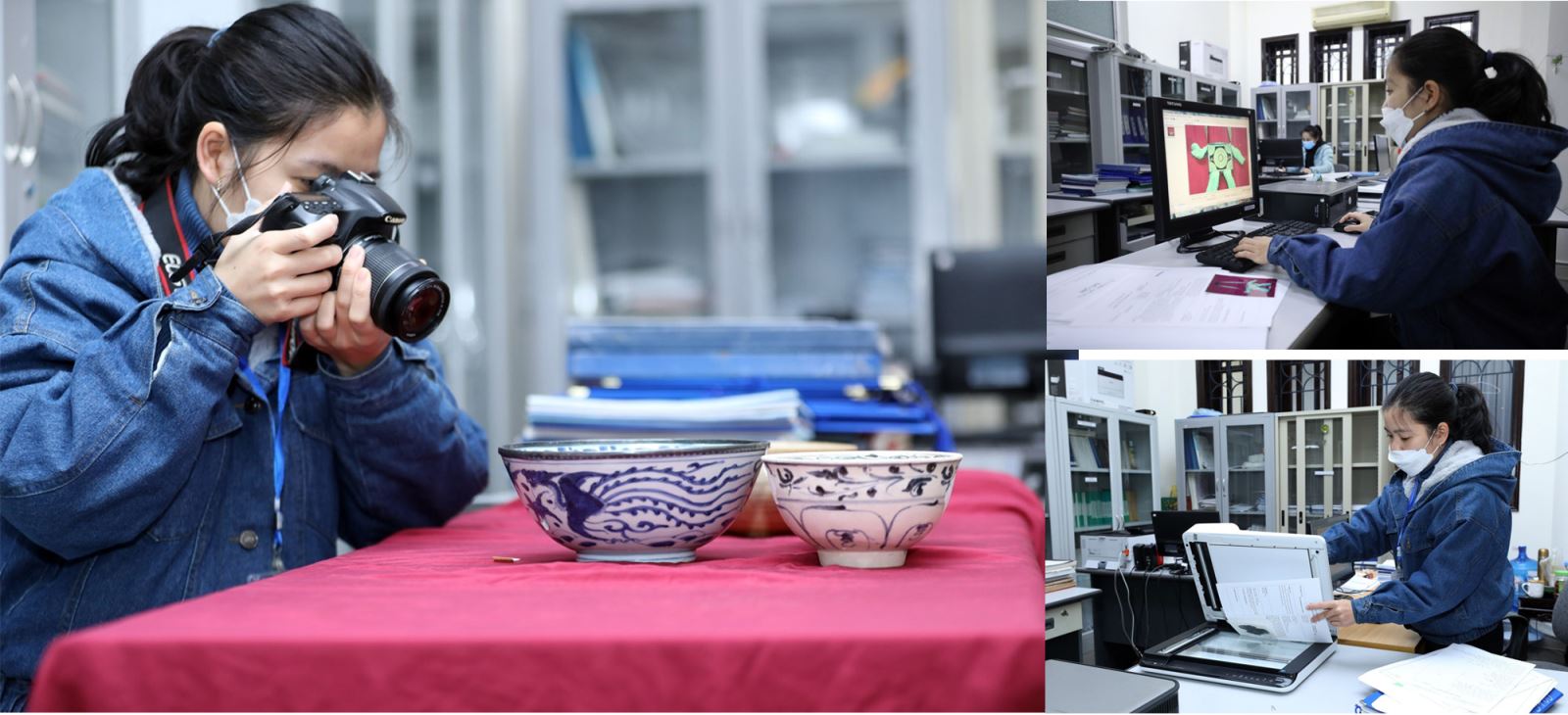 Cán bộ Bảo tàng tỉnh Lạng Sơn chụp ảnh hiện vật và lưu trữ để làm công tác số hóa.