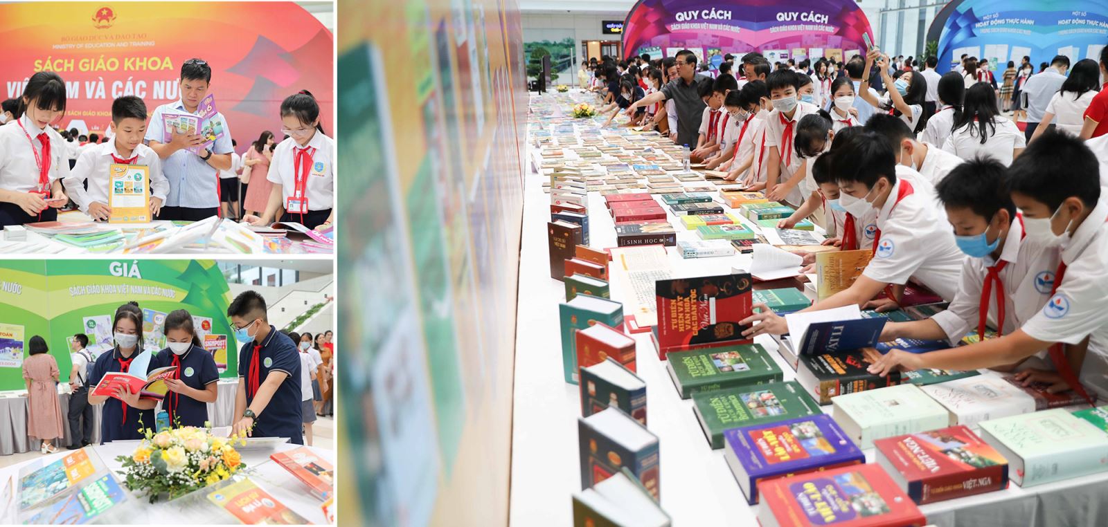 Trưng bày, giới thiệu lịch sử phát triển sách giáo khoa giáo dục phổ thông Việt Nam qua các thời kỳ, theo các mốc thay sách: 1957, 1981, 2002, 2020; sách giáo khoa Việt Nam, quốc tế.