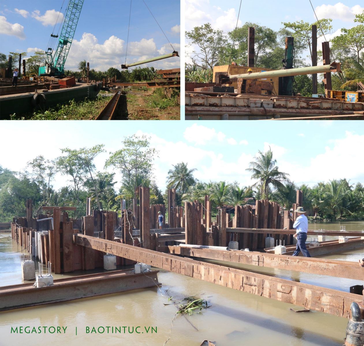 Thi công cống ngăn mặn, trữ ngọt, phục vụ vùng chuyên canh sầu riêng xuất khẩu ở Tiền Giang.
