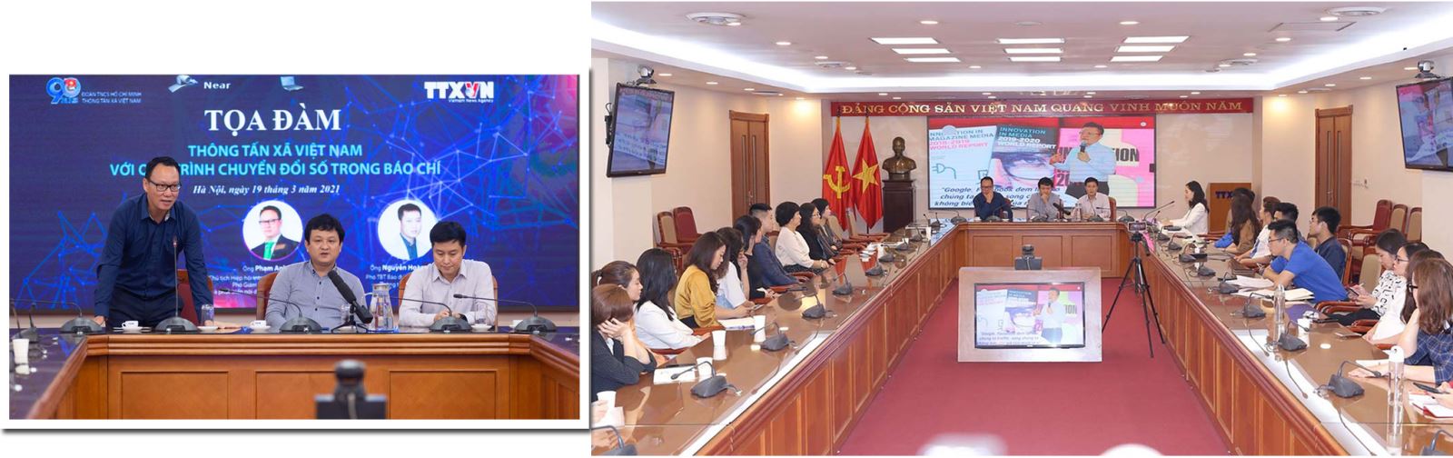 Quang cảnh buổi tọa đàm với chủ đề “TTXVN với quá trình chuyển đổi số trong báo chí”
