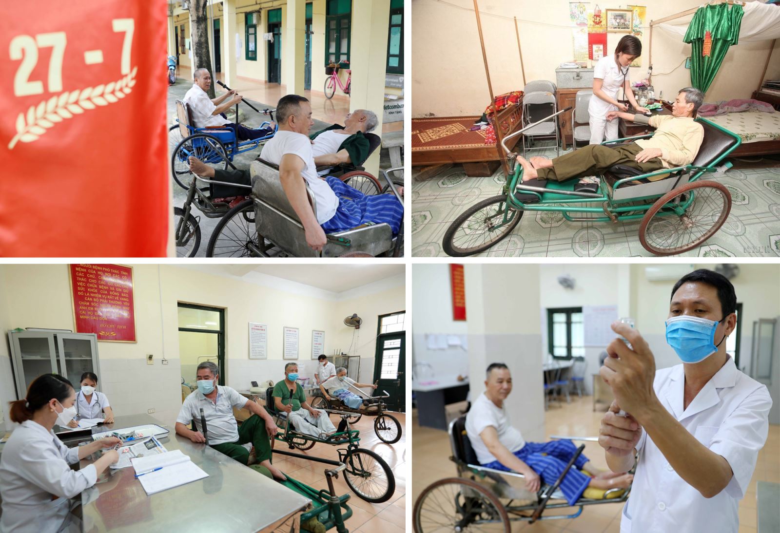 Chăm sóc thương - bệnh binh tại Trung tâm Điều dưỡng thương binh Thuận Thành (Bắc Ninh) và Trung tâm Điều dưỡng thương binh Nghệ An.