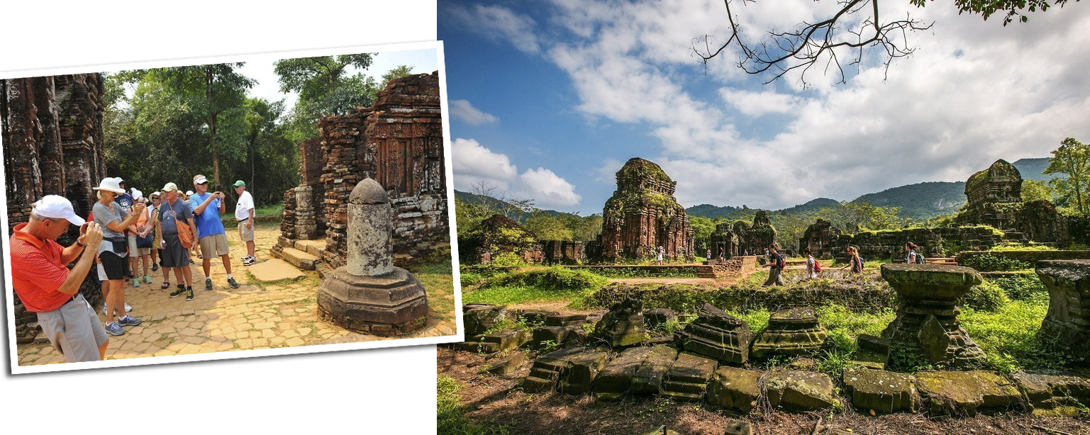 Du khách trong và ngoài nước tới tham quan Khu di tích đền tháp Mỹ Sơn.