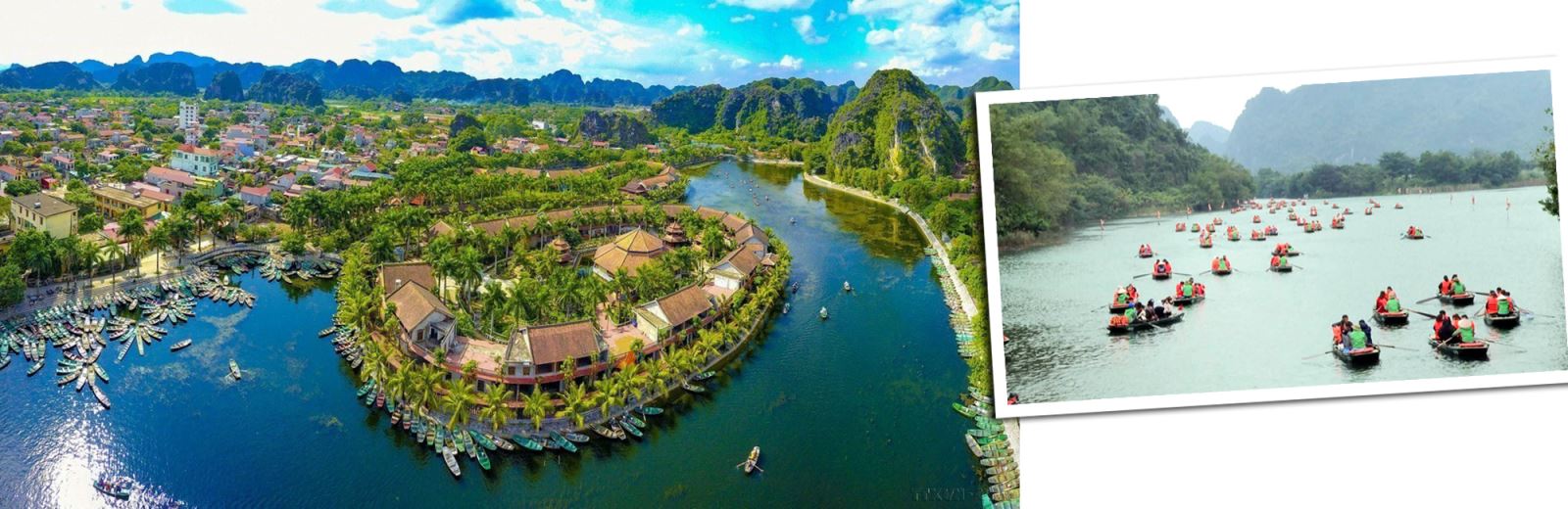 Bến đò Tam Cốc nằm trong quần thể danh thắng Tràng An (Ninh Bình) nhìn từ trên cao.