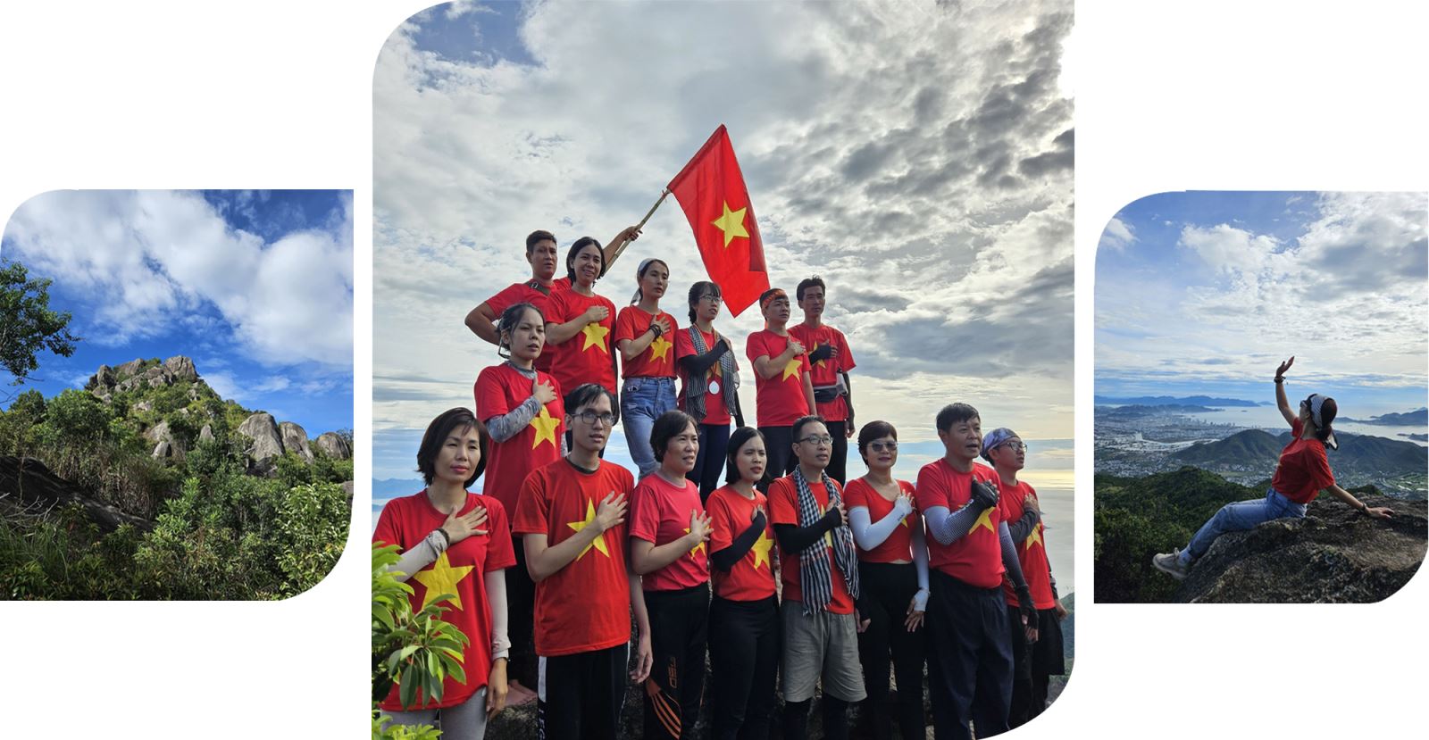 Du khách chinh phục đỉnh Hoàng Ngưu Sơn, tọa lạc tại xã Phước Đồng, thành phố Nha Trang, tỉnh Khánh Hòa, với độ cao khoảng 948m so với mực nước biển.