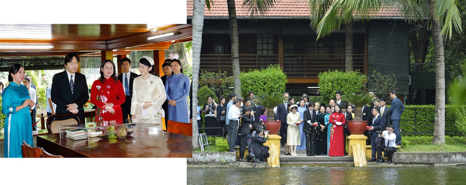 Hoàng Thái tử Nhật Bản Akishino và Công nương Kiko thăm Khu di tích Chủ tịch Hồ Chí Minh tại Phủ Chủ tịch.