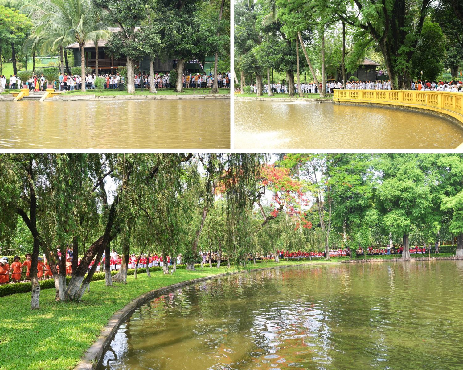 Ngôi nhà sàn trong Khu Di tích Chủ tịch Hồ Chí Minh tại Phủ Chủ tịch đã đón tiếp rất nhiều đoàn khách.