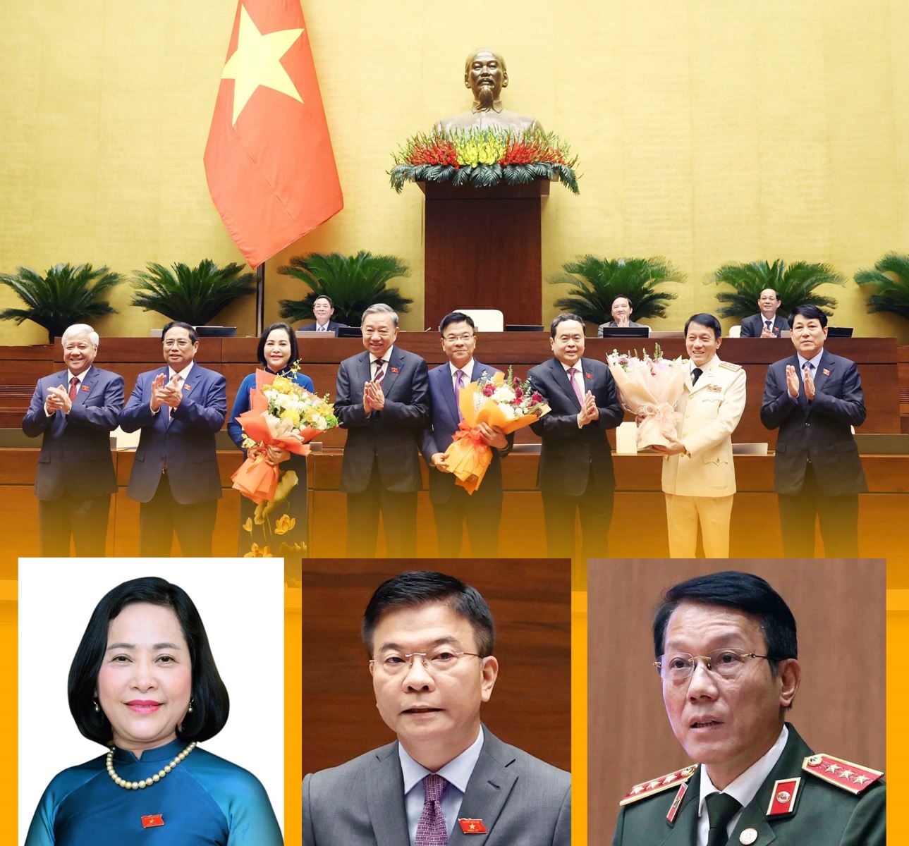 Chiều 6/6/2024, tại Kỳ họp thứ 7, Quốc hội đã bầu bà Nguyễn Thị Thanh, Uỷ viên Trung ương Đảng, Ủy viên Ủy ban Thường vụ Quốc hội, Trưởng ban Công tác đại biểu giữ chức Phó Chủ tịch Quốc hội khoá XV nhiệm kỳ 2021-2026; phê chuẩn đề nghị của Thủ tướng Chính phủ về việc bổ nhiệm Phó Thủ tướng Chính phủ nhiệm kỳ 2021-2026 đối với ông Lê Thành Long và Bộ trưởng Bộ Công an nhiệm kỳ 2021-2026 đối với ông Lương Tam Quang.