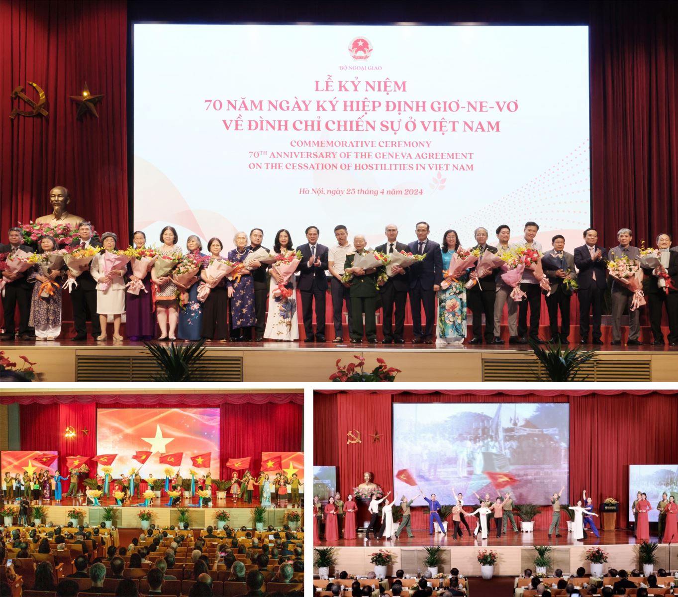 Sáng 25/4/2024, tại Hà Nội, Bộ Ngoại giao tổ chức Lễ kỷ niệm 70 năm ngày ký Hiệp định Geneva về đình chỉ chiến sự ở Việt Nam (21/7/1954 - 21/7/2024) với chủ đề “Hiệp định Geneva 1954 – Thắng lợi to lớn của Nhân dân Việt Nam trên con đường bảo vệ nền độc lập dân tộc, thống nhất toàn vẹn lãnh thổ".