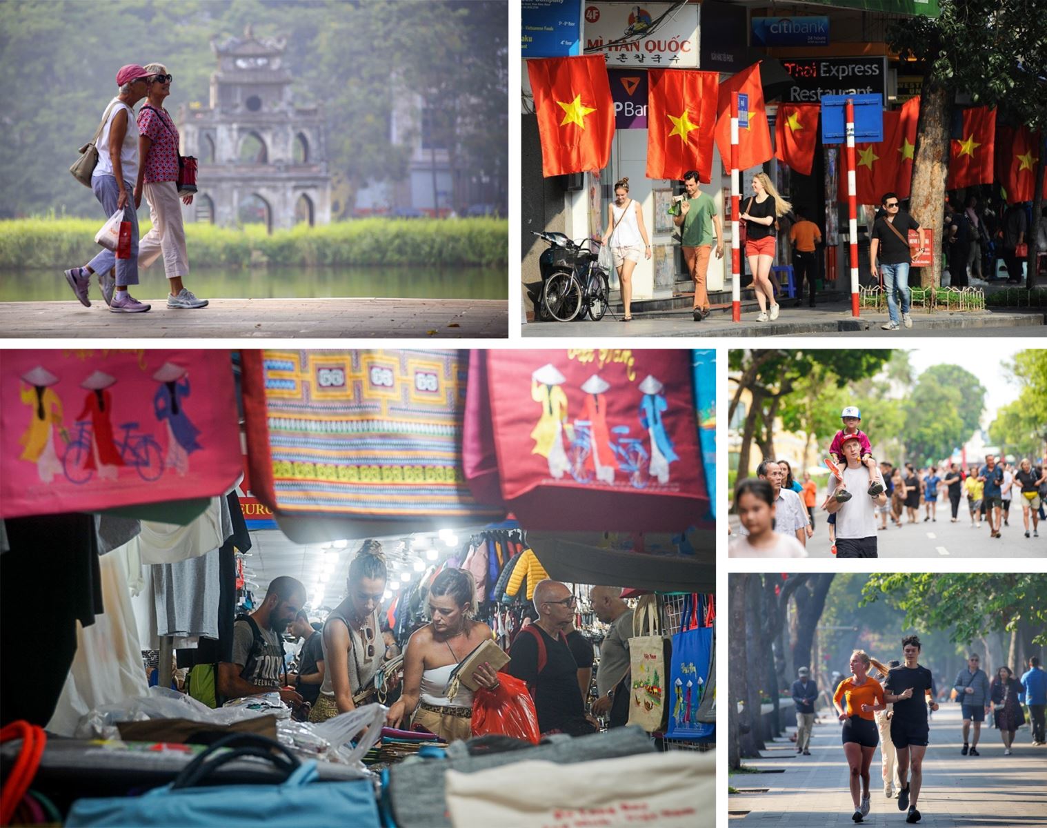 Không gian đi bộ ở hồ Hoàn Kiếm luôn hấp dẫn du khách, nhất là du khách quốc tế khi đến Hà Nội.