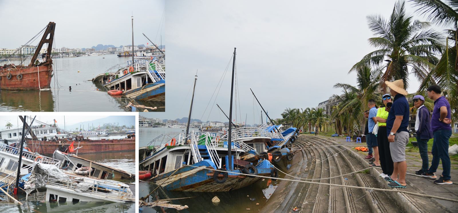 Những con tàu chở khách tham quan vịnh Hạ Long (Quảng Ninh) tan hoang trong bão số 3.