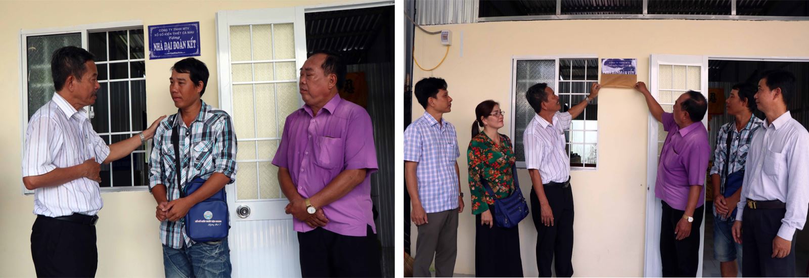 Đại diện lãnh đạo Ủy ban Mặt trận Tổ quốc Việt Nam tỉnh Cà Mau, Công ty xổ số kiến thiết Cà Mau trao tặng căn nhà ''Đại đoàn kết'' cho anh Nguyễn Hồng Khanh ở Khóm 2, thị trấn Thới Bình (Cà Mau).