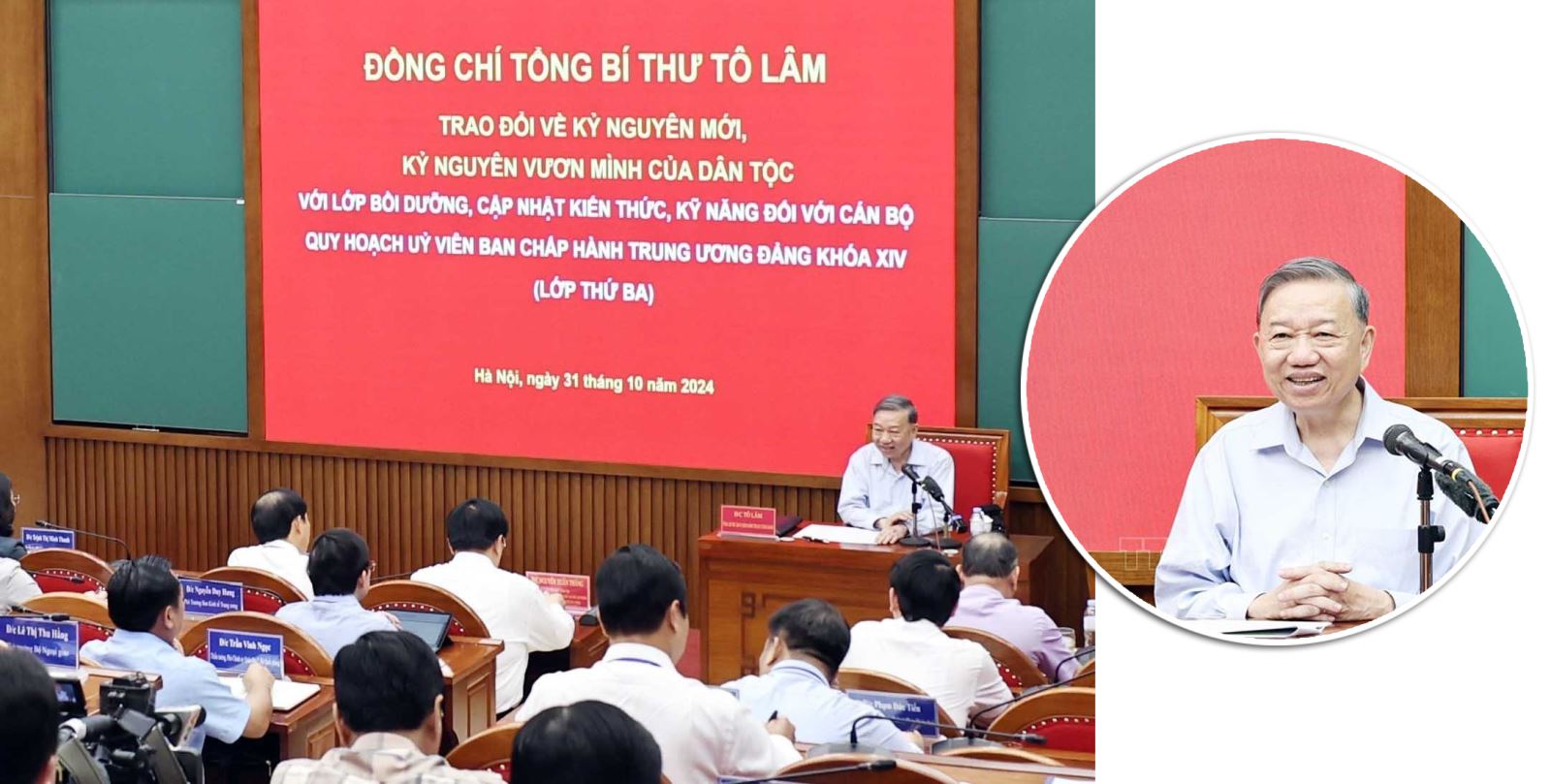 Tổng Bí thư Tô Lâm trao đổi với các học viên cán bộ quy hoạch Ủy viên Trung ương Đảng khoá 14 về kỷ nguyên mới, kỷ nguyên vươn mình của dân tộc.