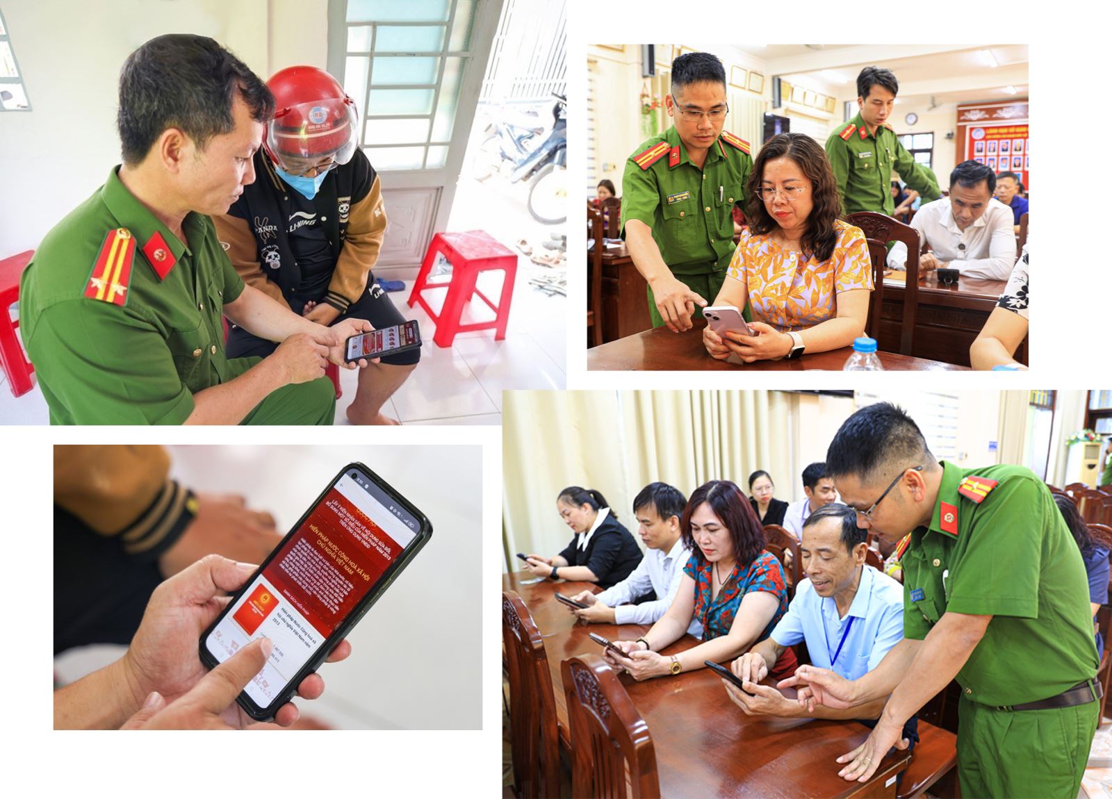 Công an tỉnh Điện Biên và thành phố Cần Thơ hướng dẫn cán bộ, viên chức góp ý dự thảo sửa đổi, bổ sung Hiến pháp 2013 qua VNeID trên điện thoại thông minh cá nhân.