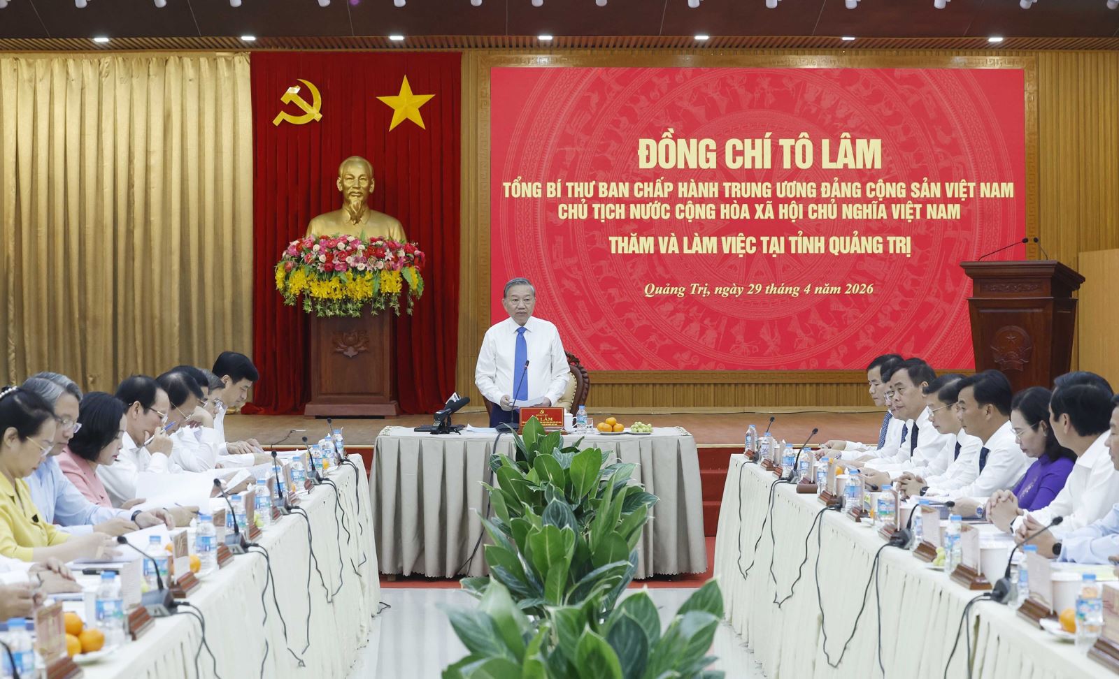 Chiều 29/4/2026, Tổng Bí thư, Chủ tịch nước Tô Lâm và đoàn công tác của Trung ương làm việc với Ban Thường vụ Tỉnh ủy Quảng Trị.