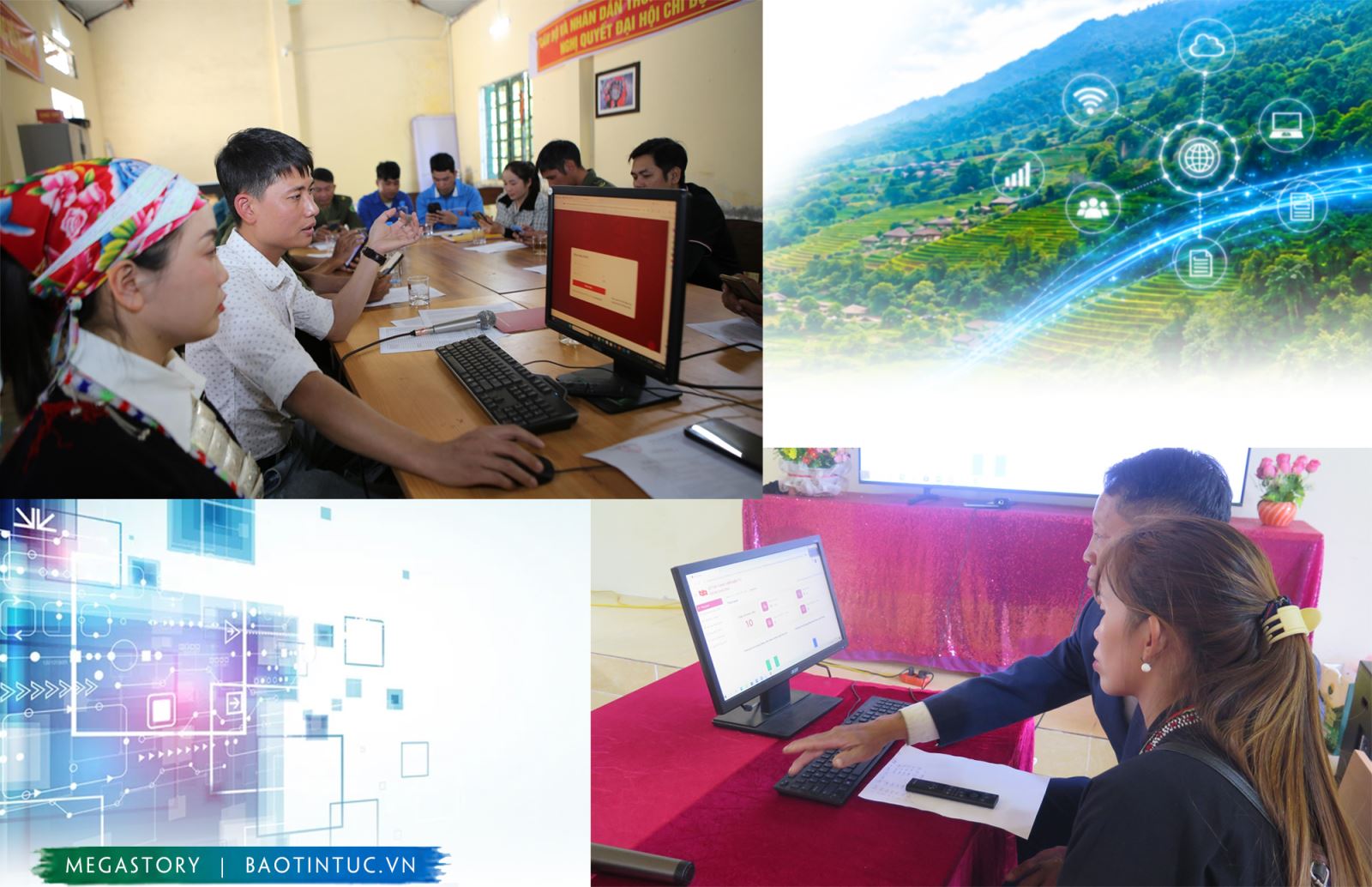 Hướng dẫn người dân thôn Suối Chải, xã Bát Xát thực hiện nộp hồ sơ trực tuyến trên cổng dịch vụ công.