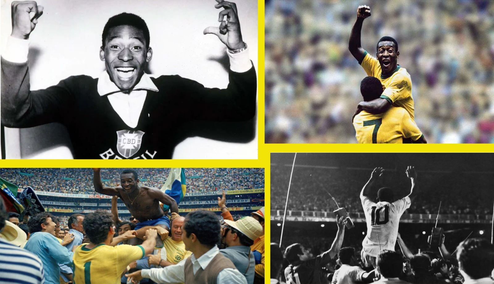 Pelé ăn mừng chiến thắng cùng đồng đội.